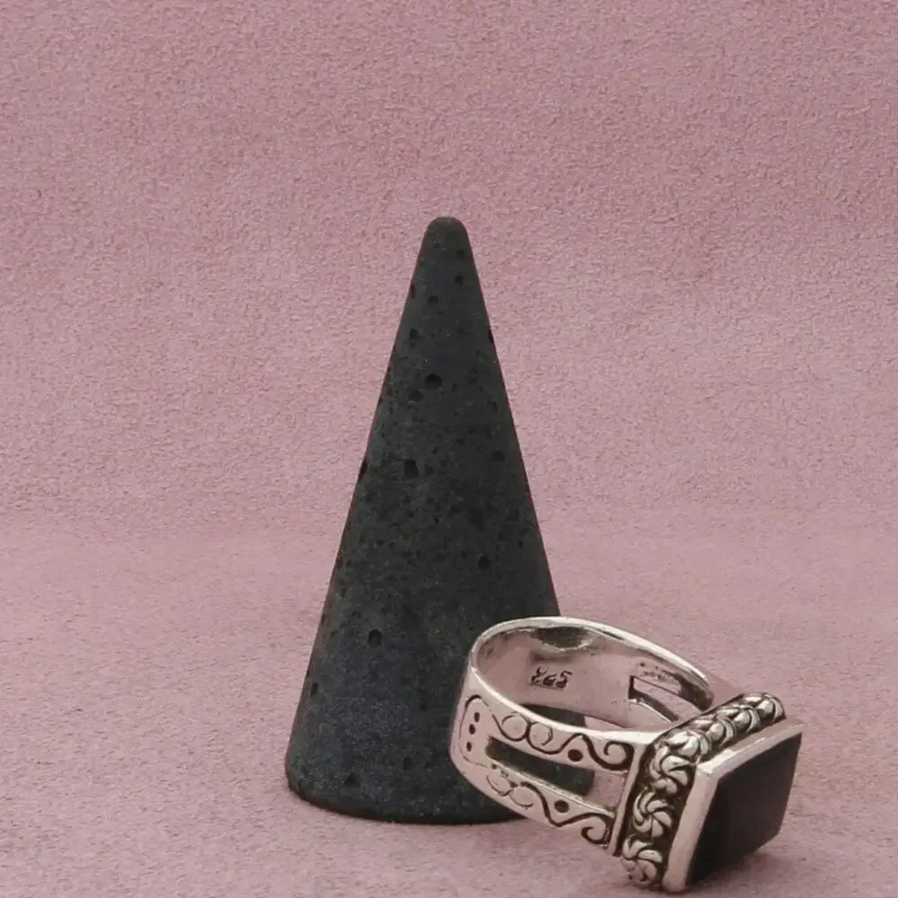 sterling silver vintage chunky onyx ring size 8.25